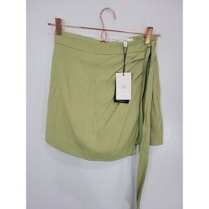 MNI Los Angeles Wrap Skort Green‎ Linen Blend Tie Waist Size S Skirt